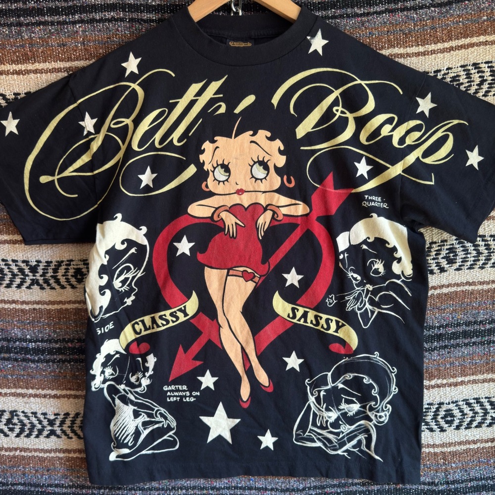 Vintage Betty Boop Classy Sassy TShirt Mens Large Black AOP Reprint